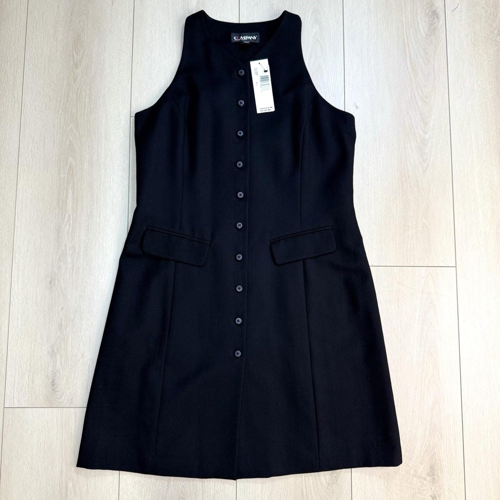VTG 1990s Ellen Tracy Company 100% Wool Black Button Dress Women's 14 NWT $228